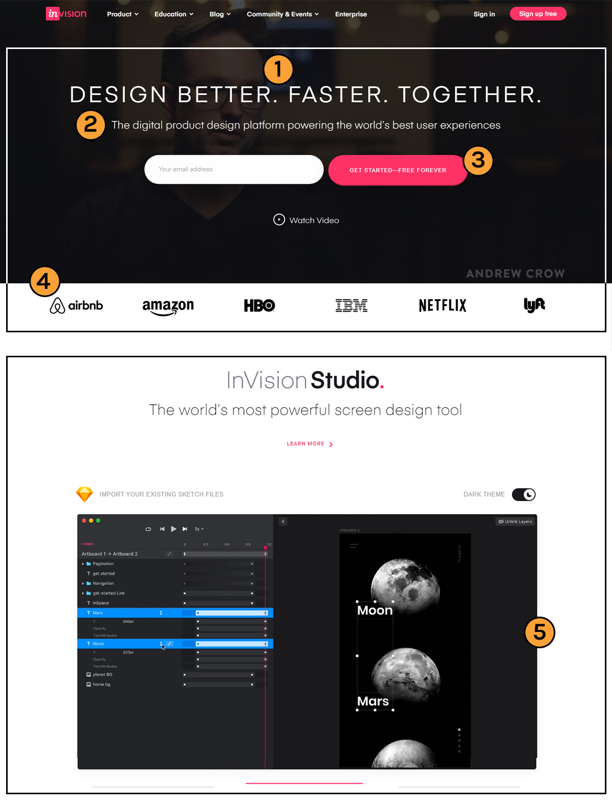 Invision landing page