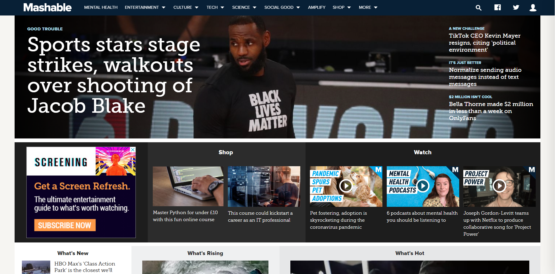 Mashable home page - news type of website