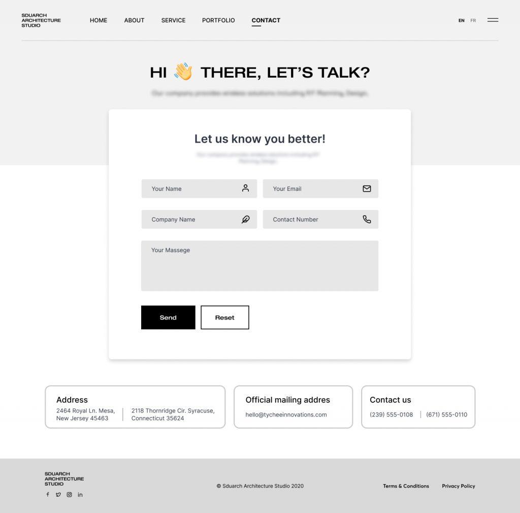 wireframe of contact us page